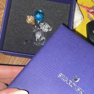 Swarovski Crystal Bear with Blue and Gold Balloons